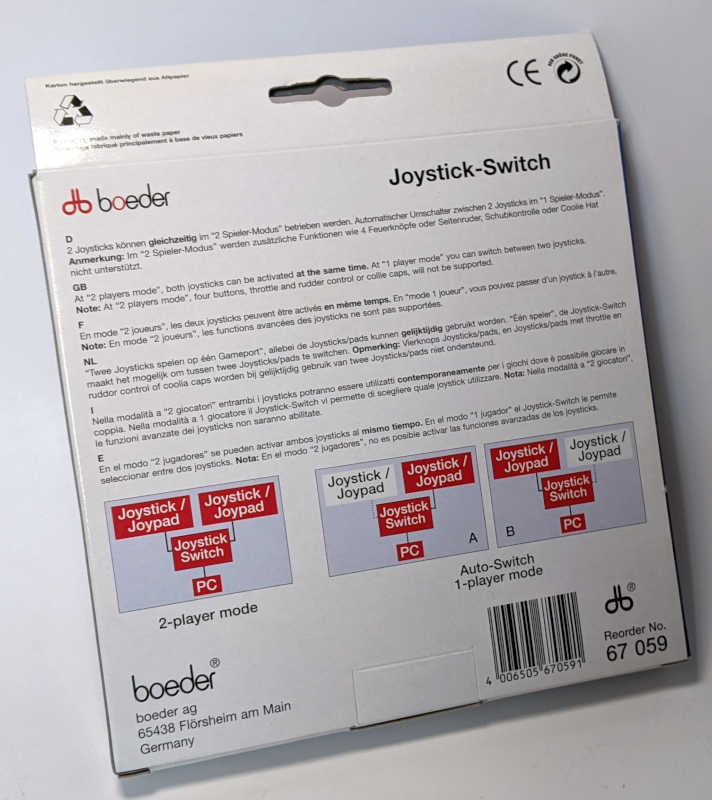 Boeder Joystick Switch Gameport für PC - Verpackung Rückseite