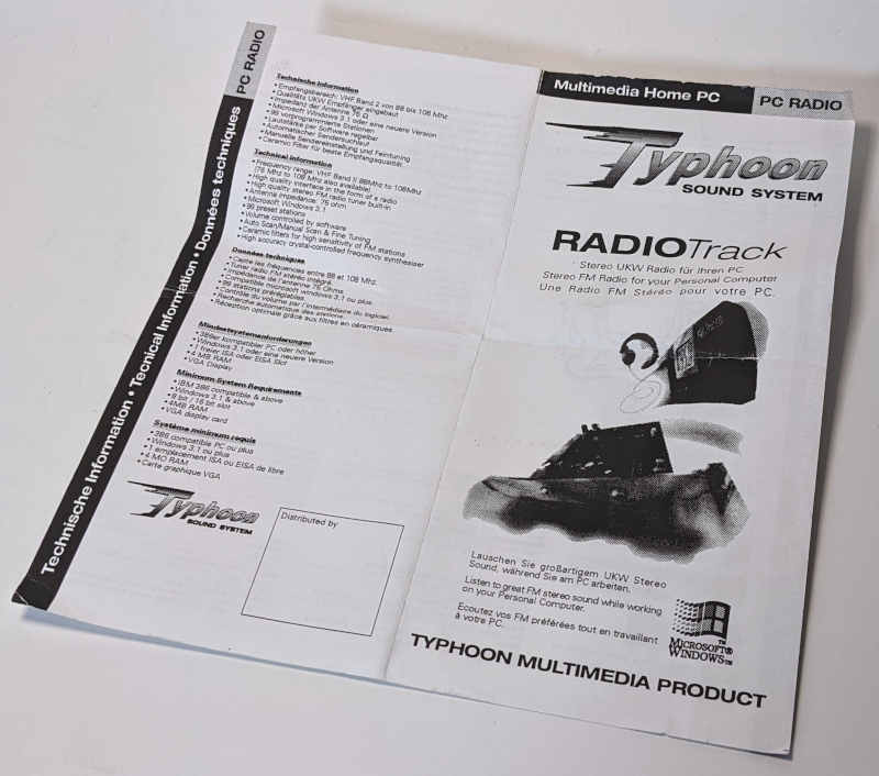 Typhoon Radio Card ISA 8-Bit FM Tune Radio Track Software Manual