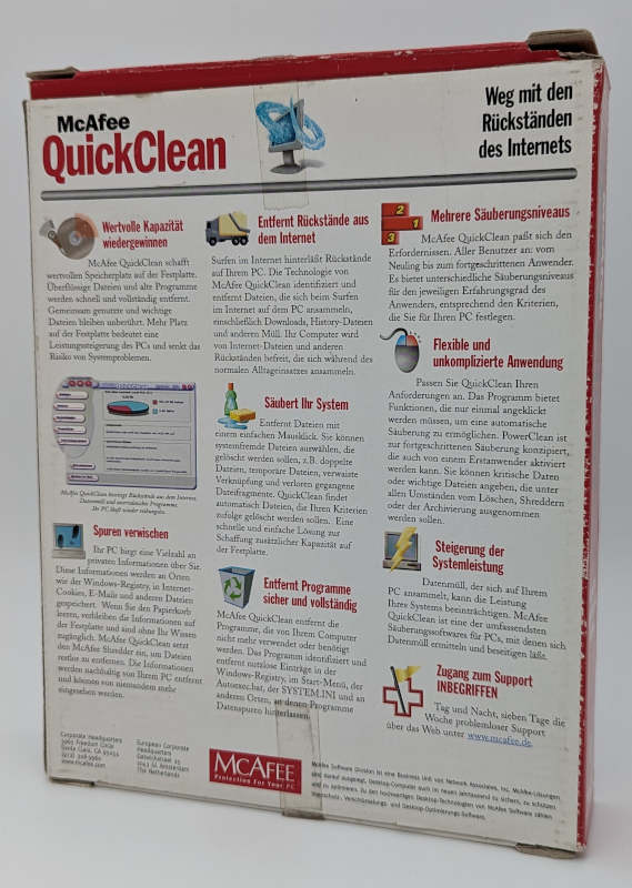 McAfee QuickClean Ver. 1.0.3 - Cleaner für Windows 95, 98, Me, NT und Windows 2000 - Box - Rückseite