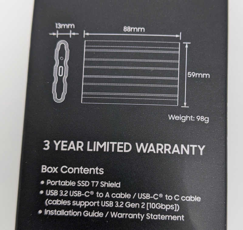Samsung Portable SSD T7 Shield 2TB - USB SSD - Maße und Gewicht