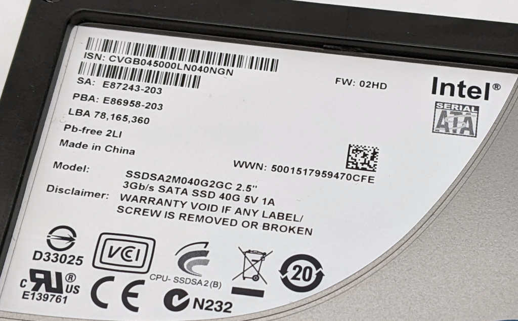 Intel SSD SSDSA2M040G2GC 2,5" SATA 3Gb/s im Metallgehäuse - Firmware 02HD