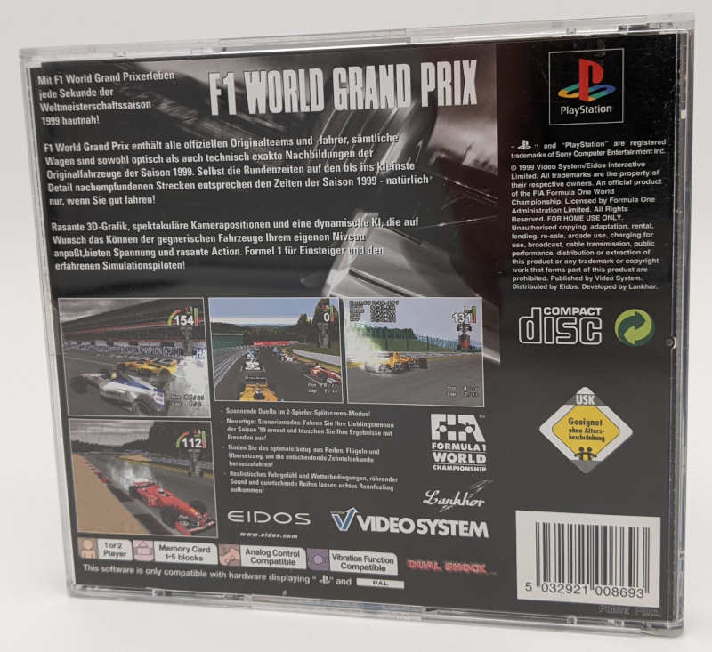Sony Playstation PS1 Spiel - F1 World Grand Prix - Eidos - Rückseite CD-Box
